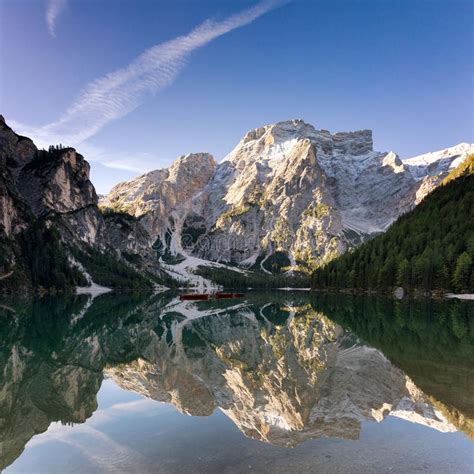 Seekofel Reflecting At Lake Prags Stock Photo Image Of Tyrol Reflect
