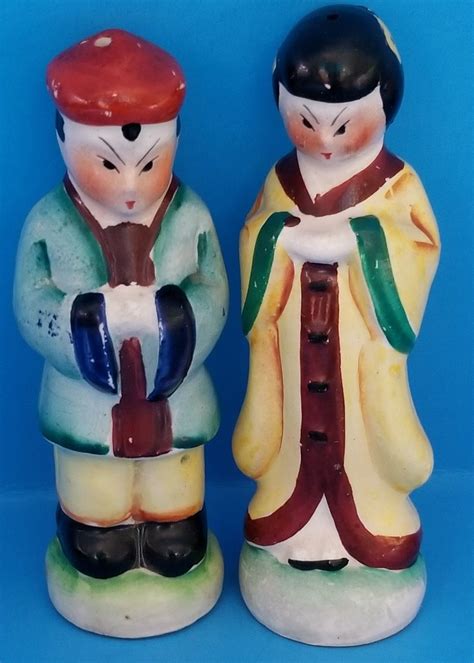 Chinese Couple Stuffed Peppers Character Salt And Pepper Shakers
