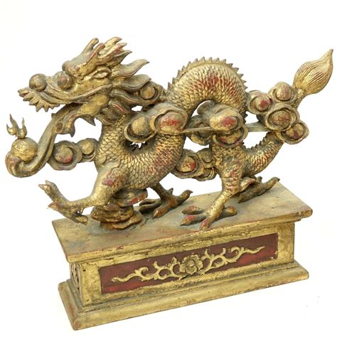 Three 3 Large Chinese Gilt Wood Dragon Carvings Kodner Auctions