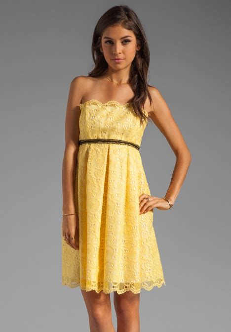 Anna Sui Pansy Embroidered Organza Strapless Dress In Yellow From