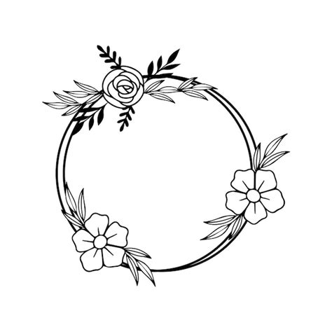 Een Zwart Wit Tekening Van Een Cirkel Met Bloemen En Bladeren