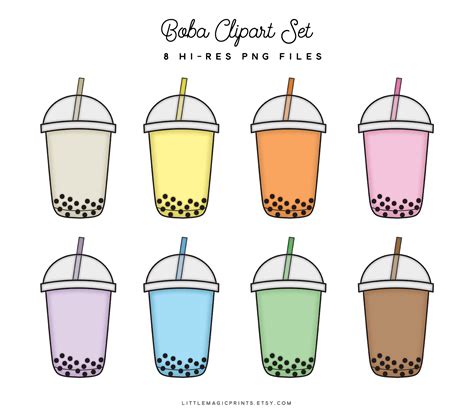 Hand drawn boba tea drinks vector illustration. Boba Bubble Tea Set - Little Magic Prints