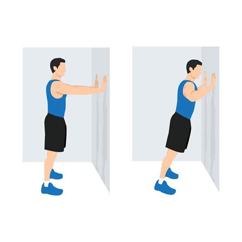 Man Doing Single Arm Wall Push Up Exercise Flat Vector Illustration