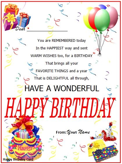 Free Printable Happy Birthday Card Templates Word Pdf Best