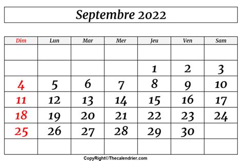 Calendrier Septembre 2022 à Imprimable The Calendrier