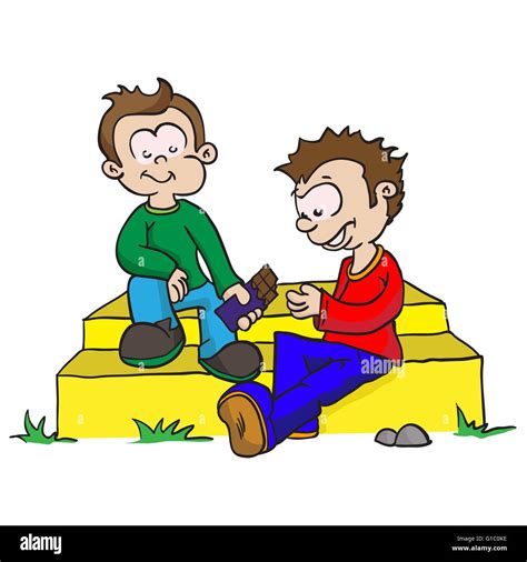 Cartoon Illustration Of Two Boys Sharing Chocolate Stock Vector Image
