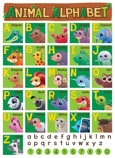 Educação De Animais Alfabeto Para Crianças Vetor Premium