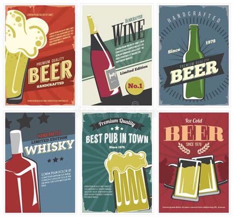 Drinks 6 Posters Set In Retro Style Vintage Labels Collection For Bar
