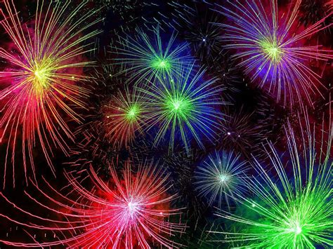 Happy New Year Live New Years Fireworks Red Blue Yellow And Green Color