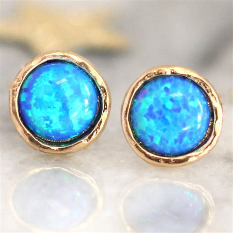 Opal Earringsopal Stud Earringsblue Stud Earrings Gold Opal Etsy