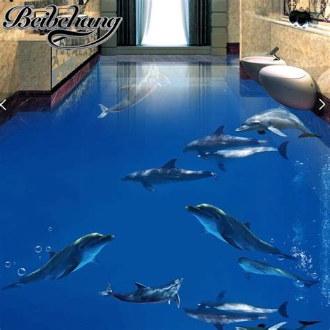Beibehang Custom Floor Stickers Wallpaper Dolphins Dance Underwater