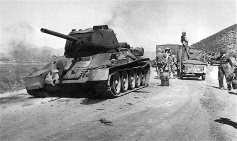 Destroyed T 34 Tank Along The Road During The Korean War Image Free