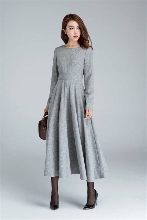 Long Sleeve Wool Dress Gray Dress Wool Dress Woman Dress Etsy