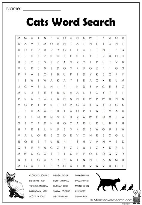 Types Of Cats Word Search