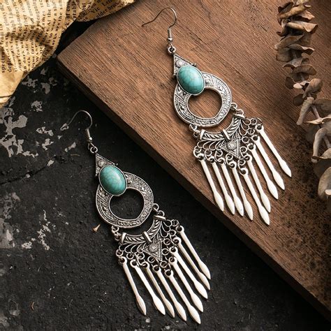 This Vintage Elegant Engraved Natural Stone Dangle Drop Earrings Is The