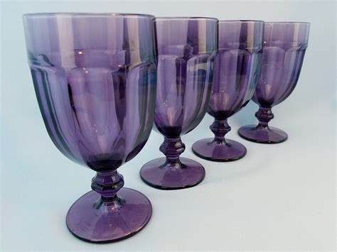 Gibraltar Violet Dark Purple By Libbey Glass Company Set Of Etsy Vintage Pressed Glass
