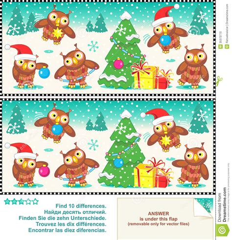 Stock Photo Christmas Owls Find The Differences Picture