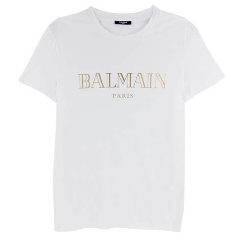 Balmain Logo Print Cotton T Shirt Whitegold Onu