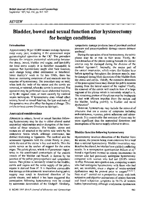 Pdf Bladder Bowel And Sexual Function After Hysterectomy For Benign Conditions Gillian