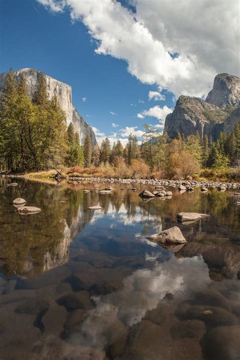 Yosemite Valley Merced River Serene Winter Scene Stock Photo Image