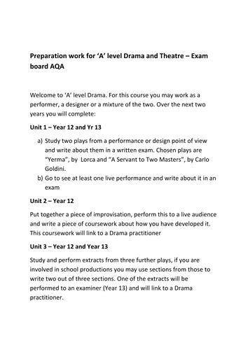 The creative critic approaches each concert with open eyes and an open mind. A preparation sheet for 'A' level Drama and Theatre by suzipower - Teaching Resources - Tes