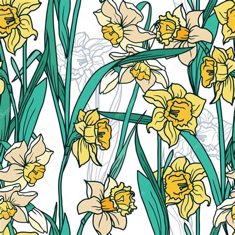 Find the perfect nouveau flower stock vector image. Seamless pattern with beautiful narcissus flowers in art ...