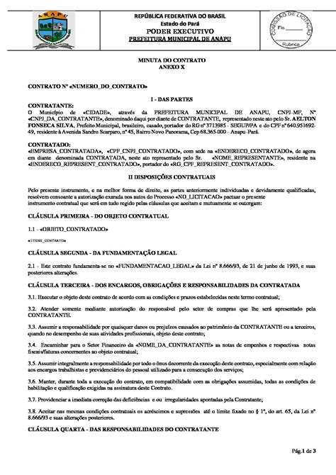 Minuta Do Contrato Prefeitura Municipal De Anapu Gestão 2021 2024
