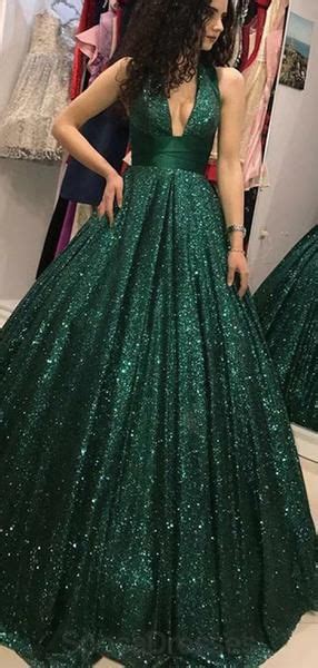emerald green v neck sparkly ball gown cheap evening prom dresses evening party prom dresses