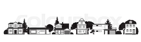 Silhouettes Of Houses In Suburban Street Stock Vector Colourbox