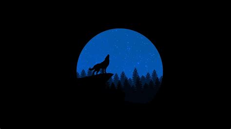 Minimalist Wallpaper Wolf Night Moon Art Vector Silhouette Sky