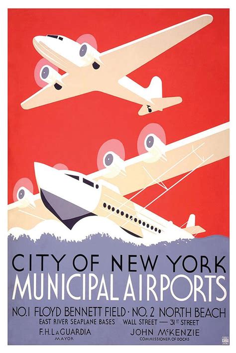Laminated City Of New York Municipal Airports Vintage Travel Poster Dry