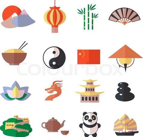 China Travel Asian Traditional Culture Symbols Icons Set