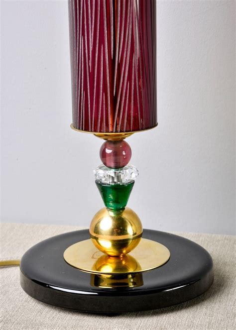Pair Of Etched Aubergine And Multi Color Murano Glass Table Lamps Item 9302