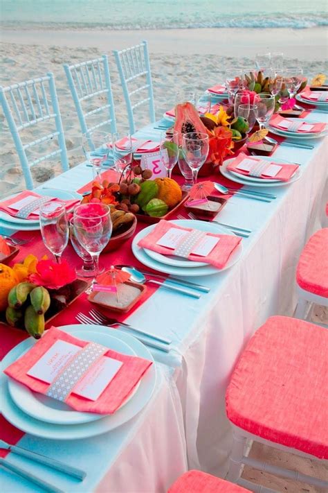 Love The Turquoise And Coral Caribbean Reception Decorations