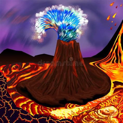 The Geyser And The Volcano Geyser Stock Illustration Illustration