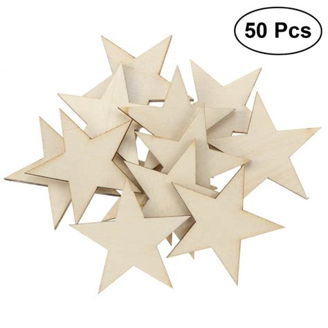 Bestonzon 50 Pcs Unfinished Star Shape Wood Cutout Chips Wooden Slices