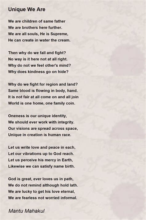Unique We Are Poem By Mantu Mahakul Poem Hunter