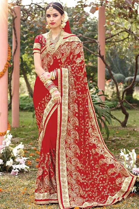 Designer Red Color Bridal Saree Wedding Sarees