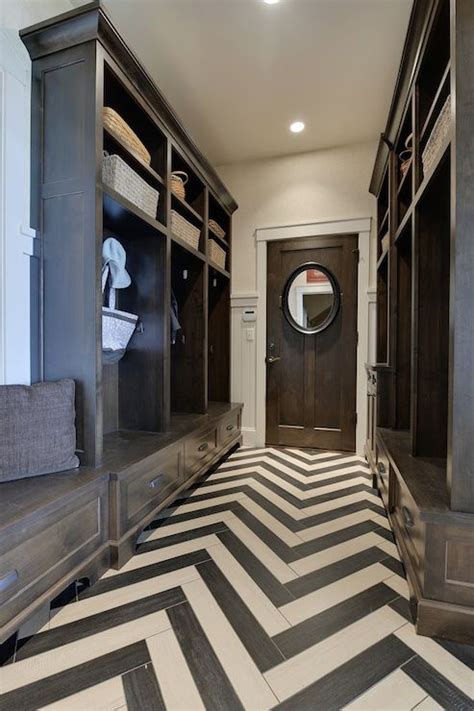 Brown, blonde, white, gray, copper Chevron Floor - Contemporary - laundry room