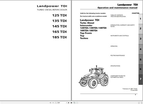 Landini Tractor Landpower Tdi 125 135 145 165 185 Operation And