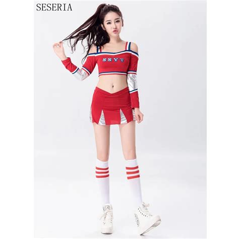 Seseria Red Sexy Cheerleaders Costume Halloween Party Outfit Cheering Costume Top Skirts In Sexy
