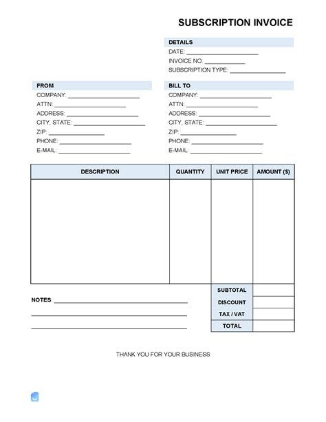 Subscription Invoice Template Invoice Maker