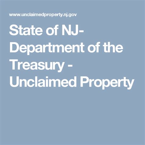 Check spelling or type a new query. State of NJ- Department of the Treasury - Unclaimed Property | Unclaimed property, Property ...