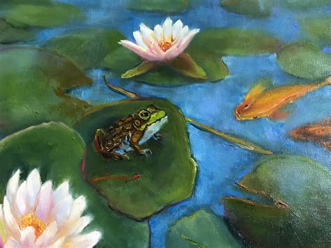 Fish Painting Lily Pond Xlpainting Monet Style Lily Pond Lilies