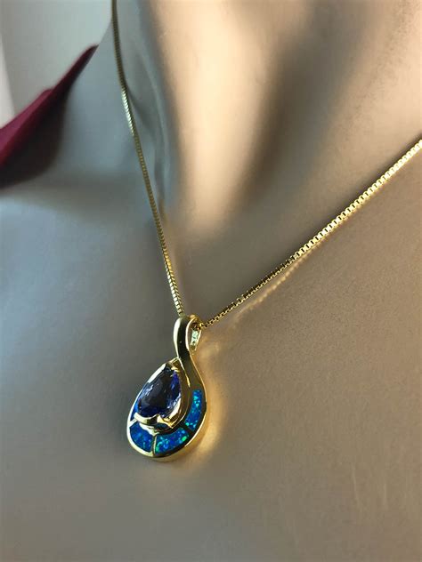 Blue Opal Necklace K Gold Plated Over Sterling Silver Etsy