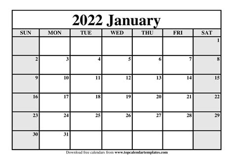 January 2022 Calendars Free Printable Calendar January 2022 Templates