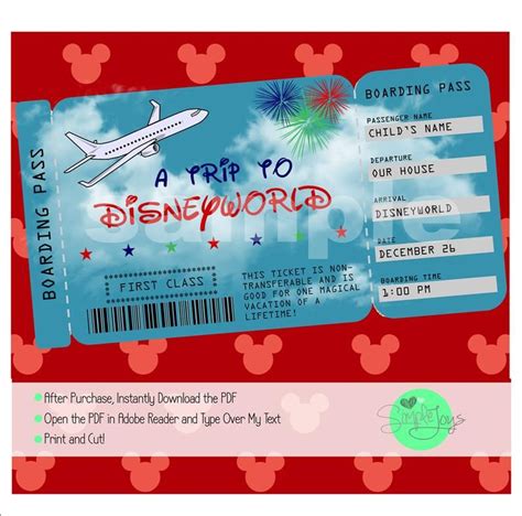 Printable Ticket To Disney Disneyworlddisneyland Boarding Etsy