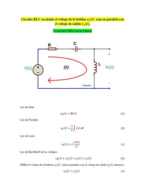 La ecuación del circuito en el nudo es: Modelo matematico Circuito RLC sencillo | Inductor | voltaje