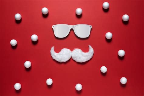 Premium Photo White Hipster Mustache Of Santa Claus With Sunglasses