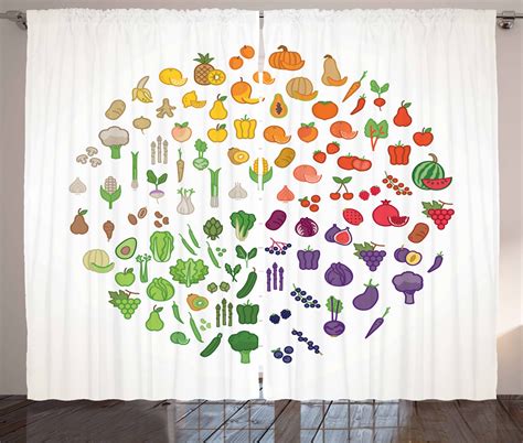 Vegan Curtains 2 Panels Set Fruit And Vegetables Color Wheel With Food